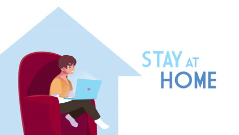 man using laptop work at home campaign animation