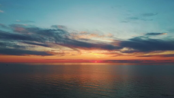 Aerial View of the Baltic Sea at Sunset, Pavilosta, Latvia
