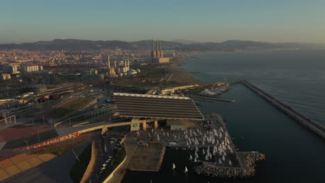 Solar-panel-at-forum-park-of-Barcelona-during-golden-hour