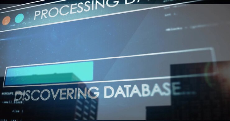 Digital UI sliding bar filling connecting discovering database encrypting showing secure data