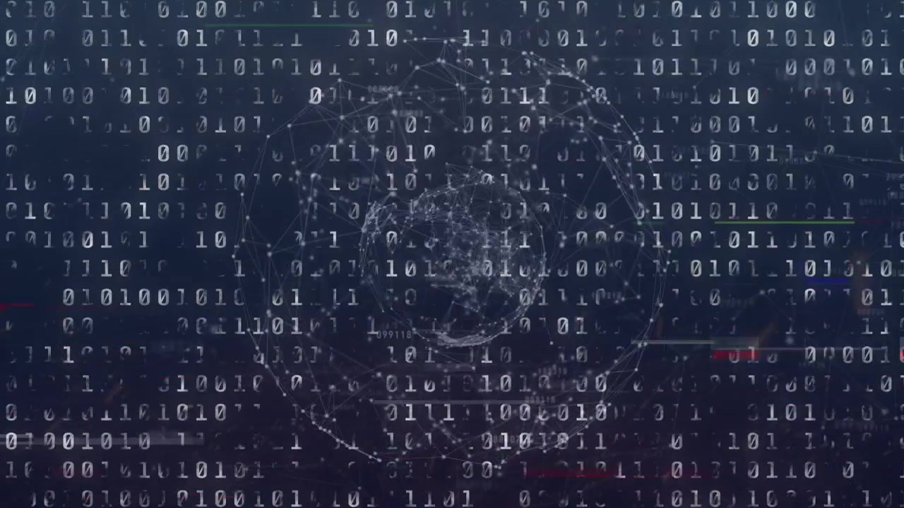 Abstract Digital Network Globe with Binary Code Background