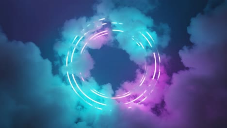 Abstract Neon Glowing Circle Portal in Ethereal Clouds