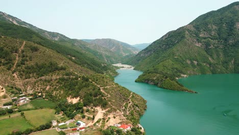 albania, the accursed mountains and lake koman, aerial view from a drone