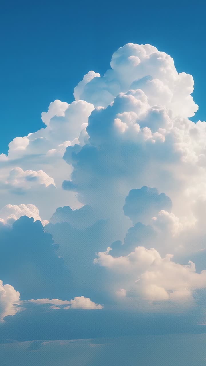 Vertical video: Shifting cumulus cloud drifting right in sky, with warm air rising fueling growth