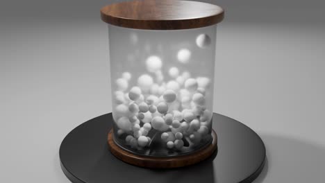 abstract glass cylinder with white spheres