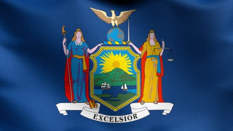 bucle sin costura 4k vdo. bandera del estado de nueva york en los estados unidos de américa, estados unidos, soplando en el viento aislado. diseño abstracto patriótico oficial. ilustración de renderización 3d del símbolo de señal ondulante.