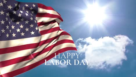 Animation-Des-Textes-„Happy-Labor-Day“-über-Der-Flagge-Der-USA-Und-Wolken