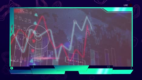 animation of screen with financial data and world map