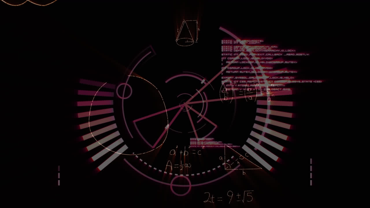 검은색 배경에 스 스캔을 통해 수학적 방정식의 애니메이션