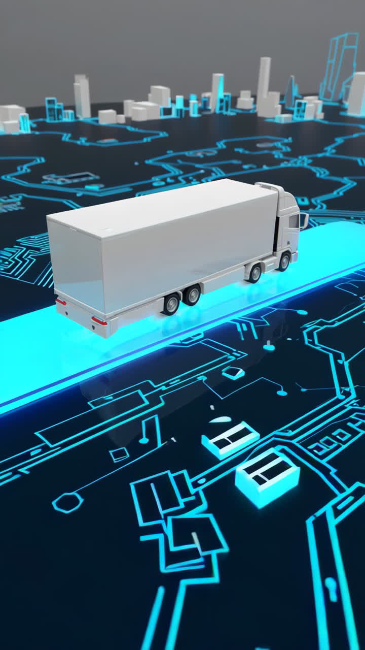 Futuristic Delivery Truck on a Digital Circuit Board Highway