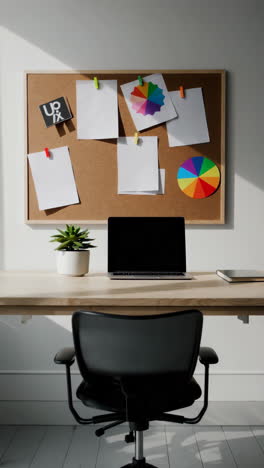 modern home office setup with corkboard