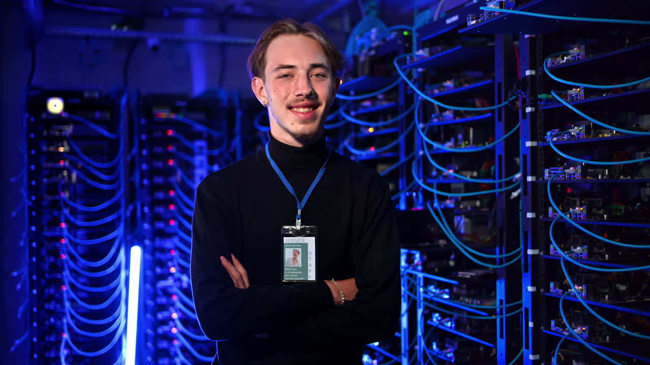 Man standing in a server room