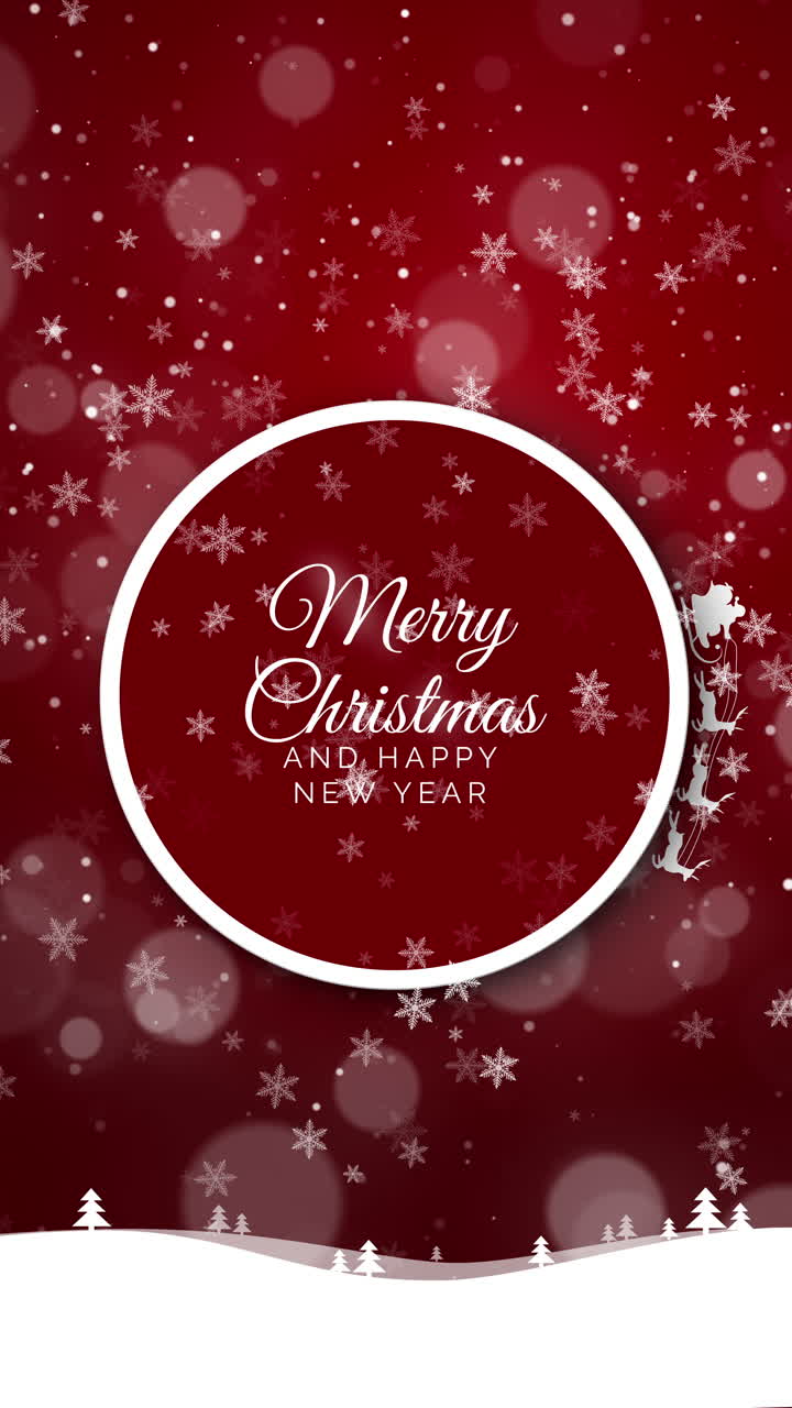 Christmas and New Year text on snowy Xmas red background with winter ...