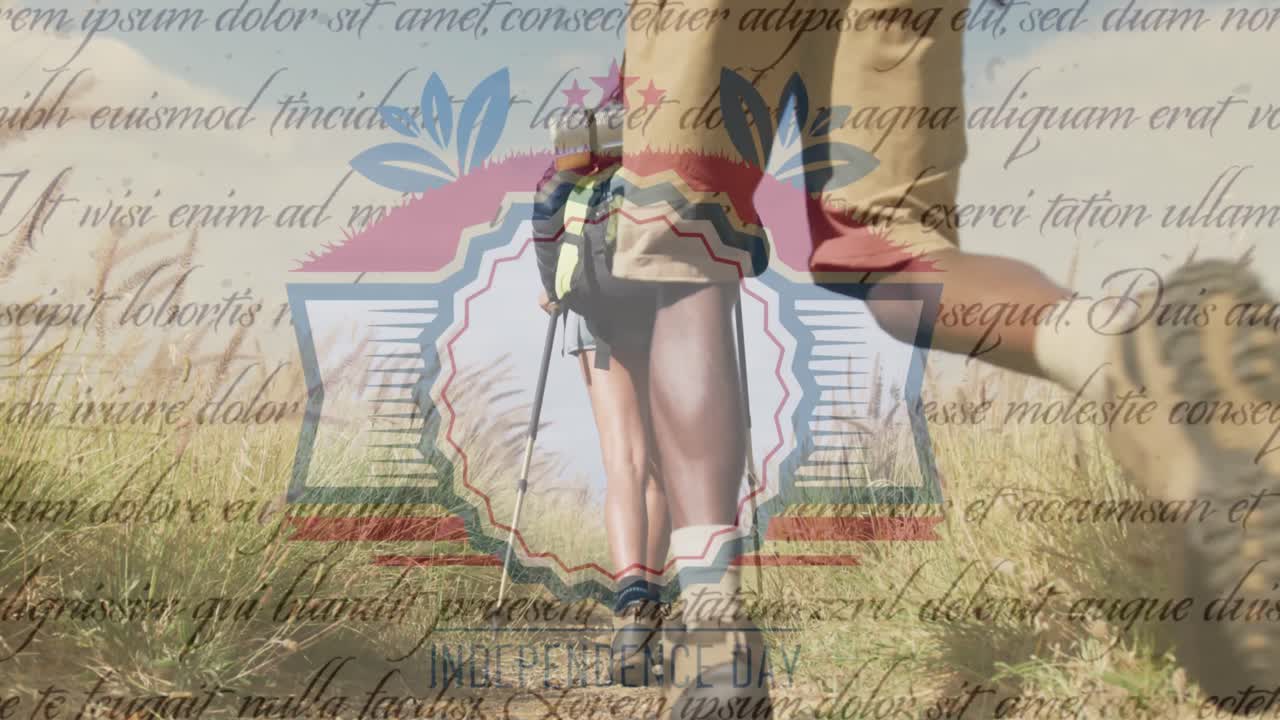 анимация текста дня независимости над пешеходной прогулкой разнообразной пары