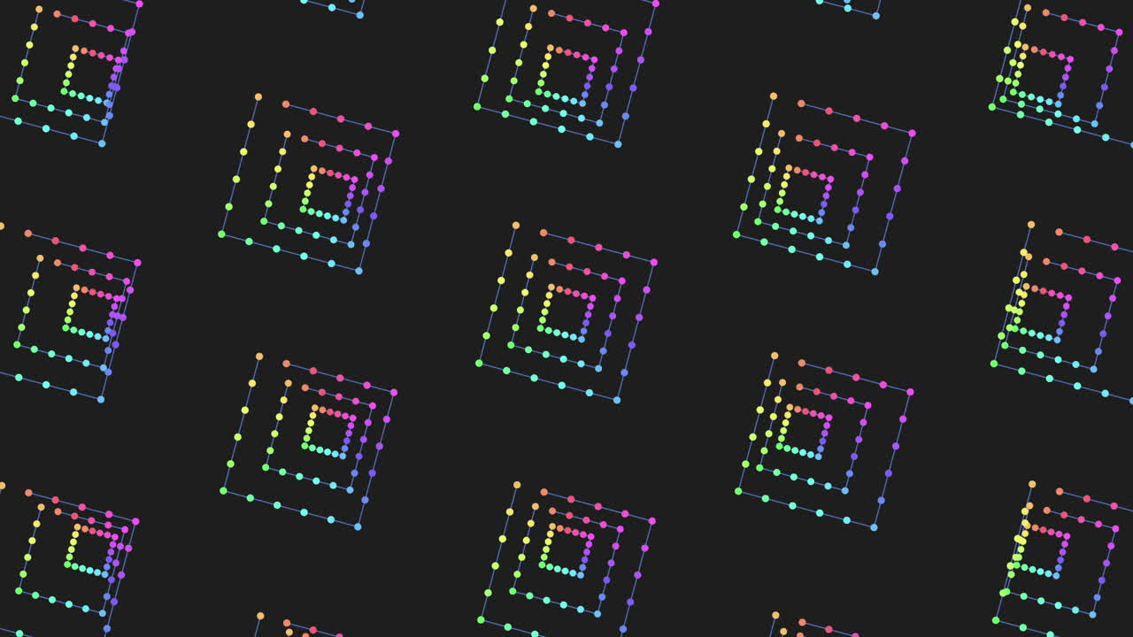 patrón digital de cubos de arco iris sin costuras con puntos de neón en degradado negro