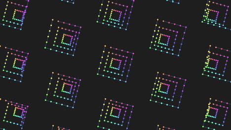 patrón digital de cubos de arco iris sin costuras con puntos de neón en degradado negro