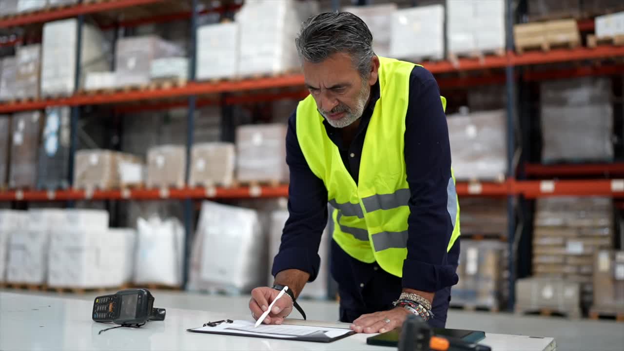 Man in warehouse checking inventory