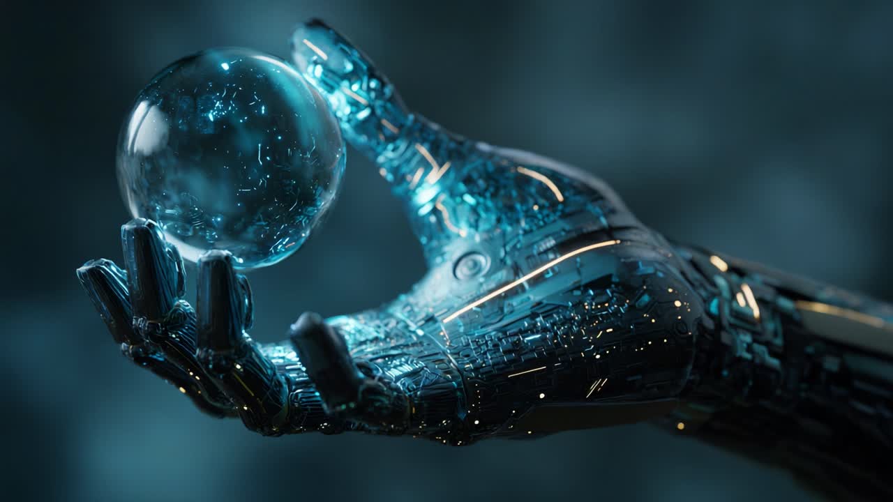 Futuristic AI Hand Holding a Glowing Orb