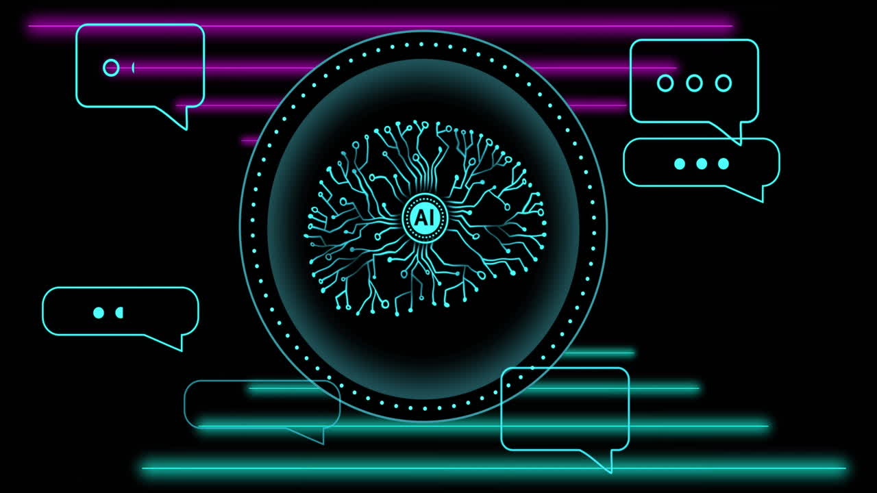 Animation of human brain and ai data processing over black background