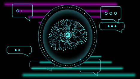 animación del cerebro humano y el procesamiento de datos de la ia sobre un fondo negro
