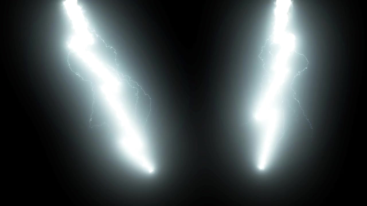 Dynamic White Lightning Bolts Flashing and Illuminating Dark Space