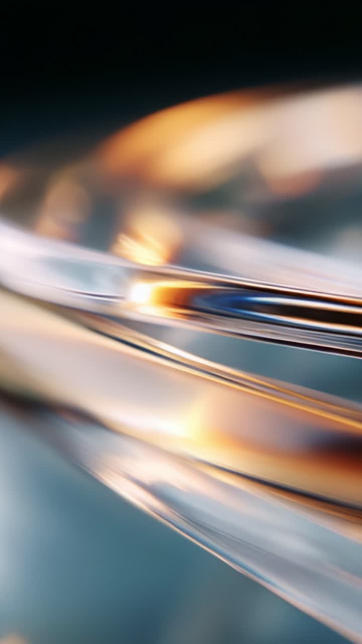 Esplorazione ravvicinata di riflessi e texture in un materiale di vetro ondulato, che cattura giochi di luce e variazioni di colore delicati in un'esposizione artistica