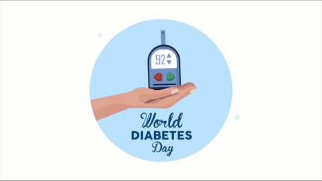letração do dia mundial da diabetes com glicômetro de levantamento à mão