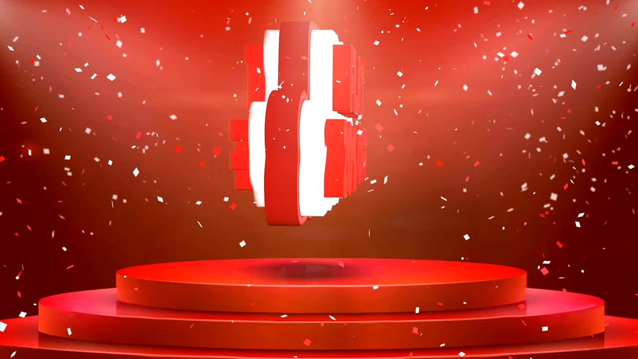 20 오프 플래트 텍스트 애니메이션 무대 포디움 콘페티 루프 애니메이션