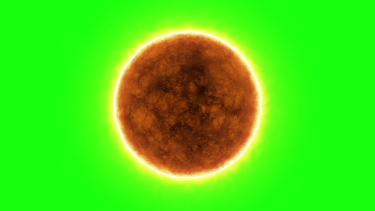 superficie del sol ardiente realista con llamaradas en el fondo de la pantalla verde. renderizado en 3d