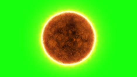 realistic burning sun surface with flares on green screen background. 3d render