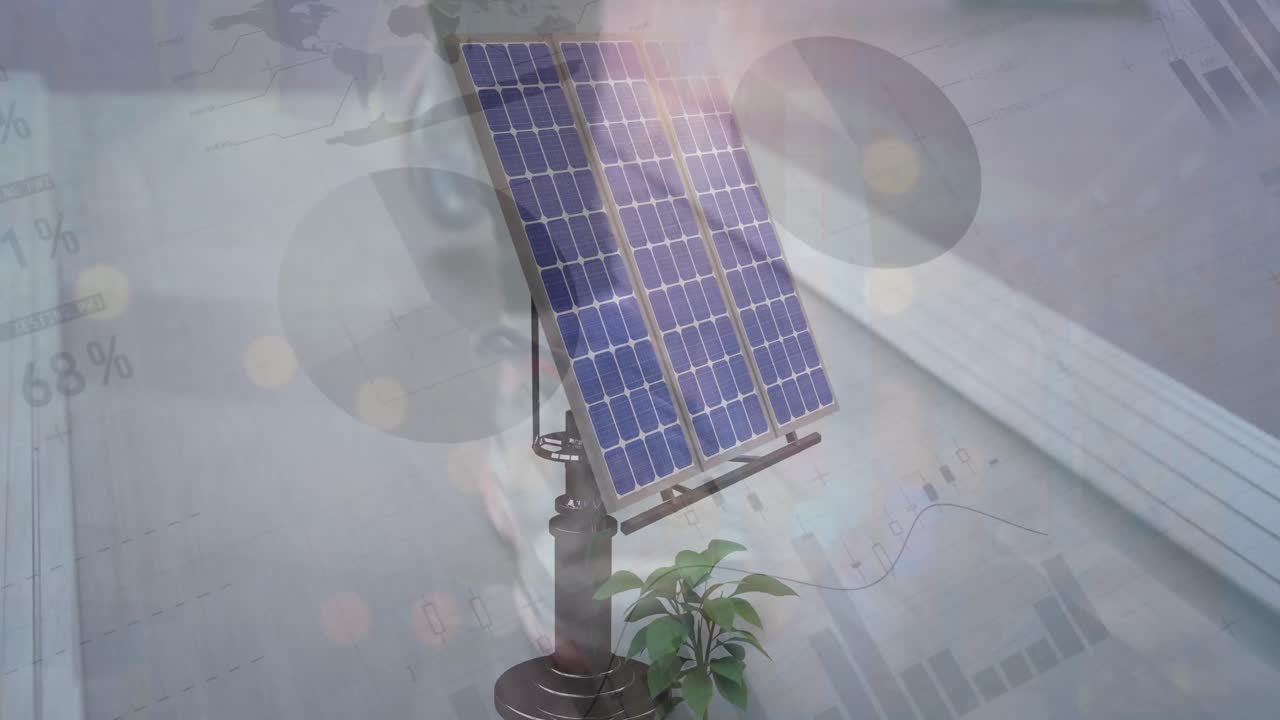 는 사람의 낮은 부분에 대한 태양 패널을 통해 통계 데이터 처리의 애니메이션