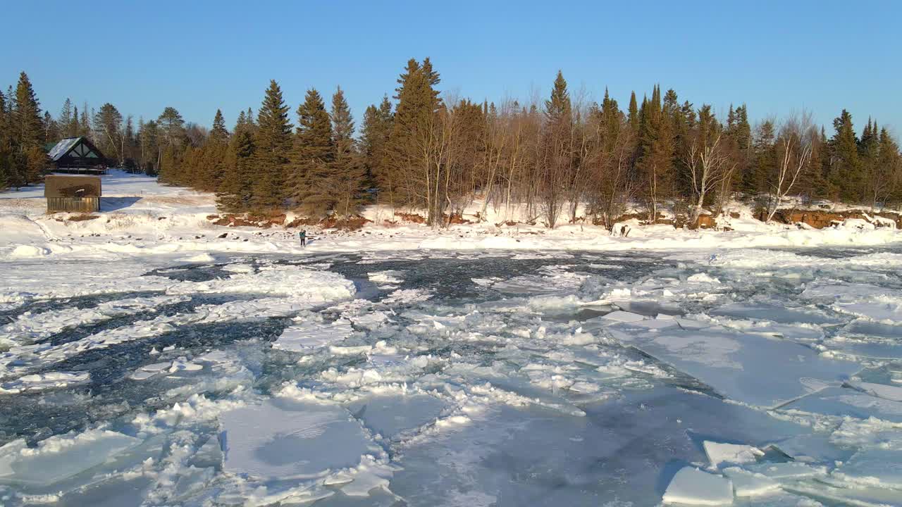 Aerial view icebergs floatin in the water, ice formations winter landscape