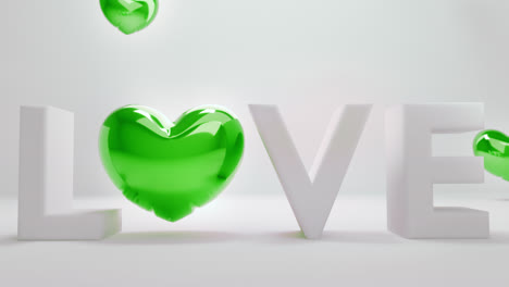 white love letters sign with the green heart instead of "o" letter