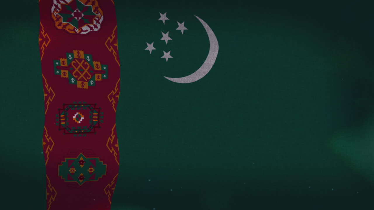la bandera nacional de turkmenistán ondeando