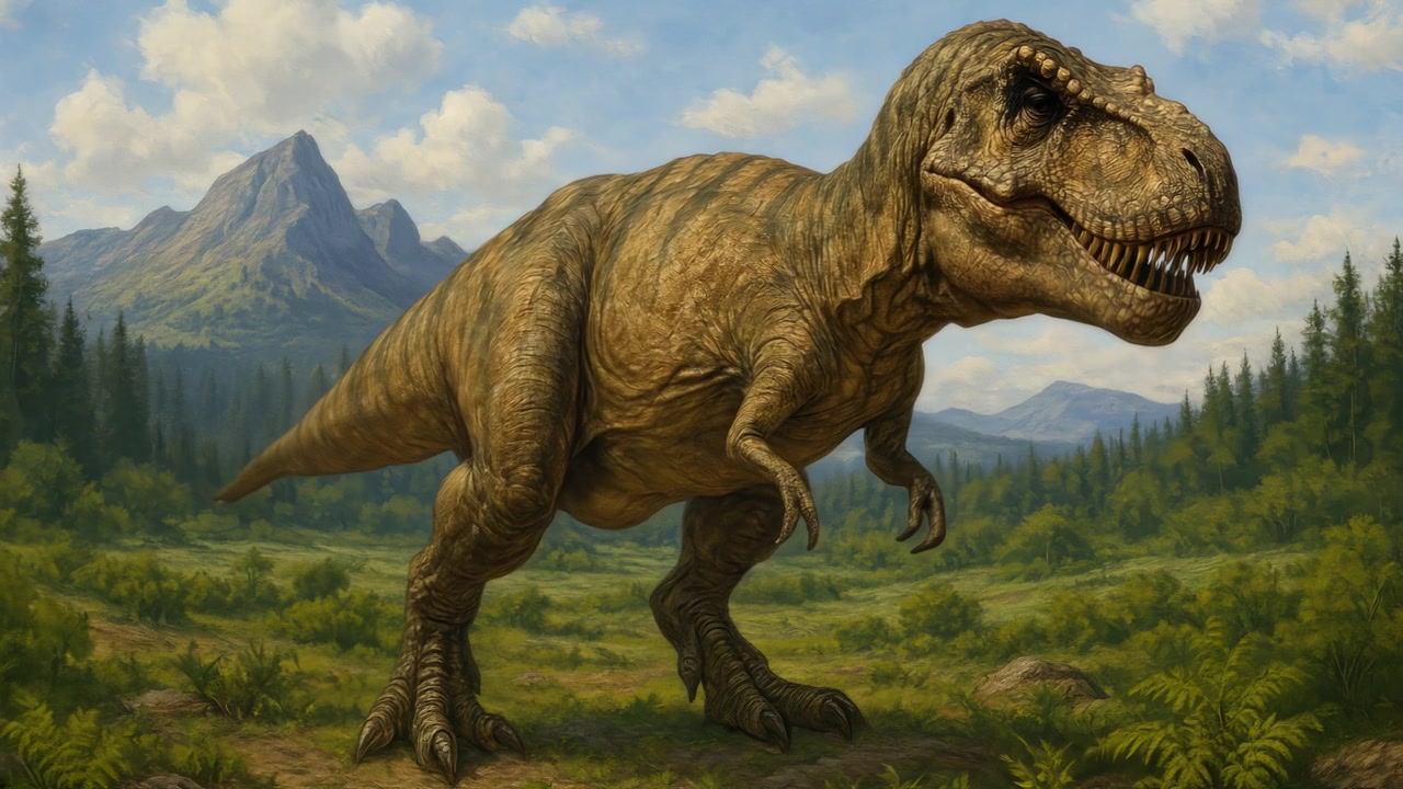 Tyrannosaurus Rex Standing in a Lush Prehistoric Landscape
