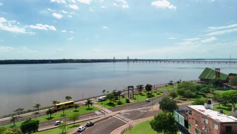 epic drone ascent unveiling the vast and stunning paraná river, with the picturesque backdrop of paraguay