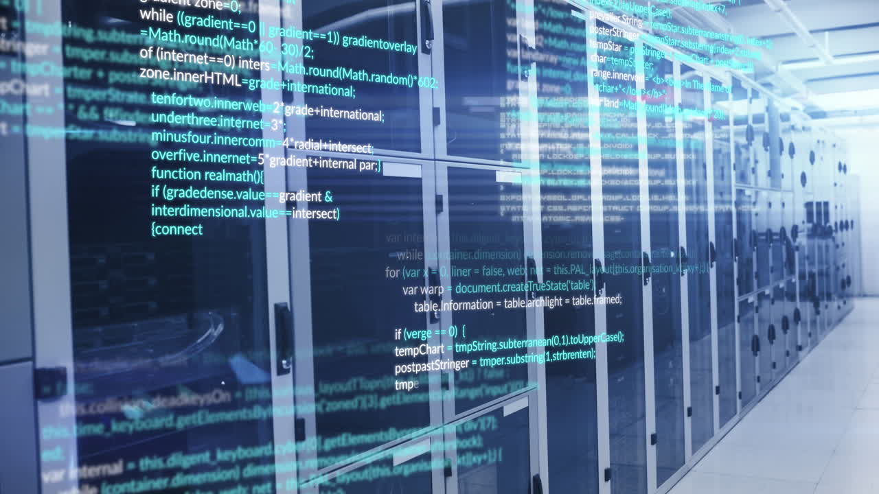 animación del procesamiento de datos contra la sala de servidores de computadoras