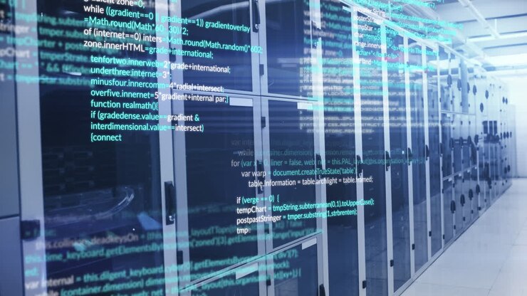 Animation of data processing against computer server room