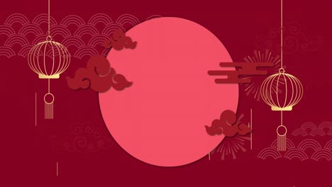 animación de decoraciones tradicionales chinas sobre fondo rojo