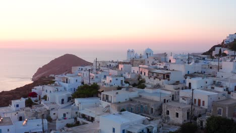 church of panagia korfiatissa breathtaking site, overlooking to mediterranean, aerial greek island sunset