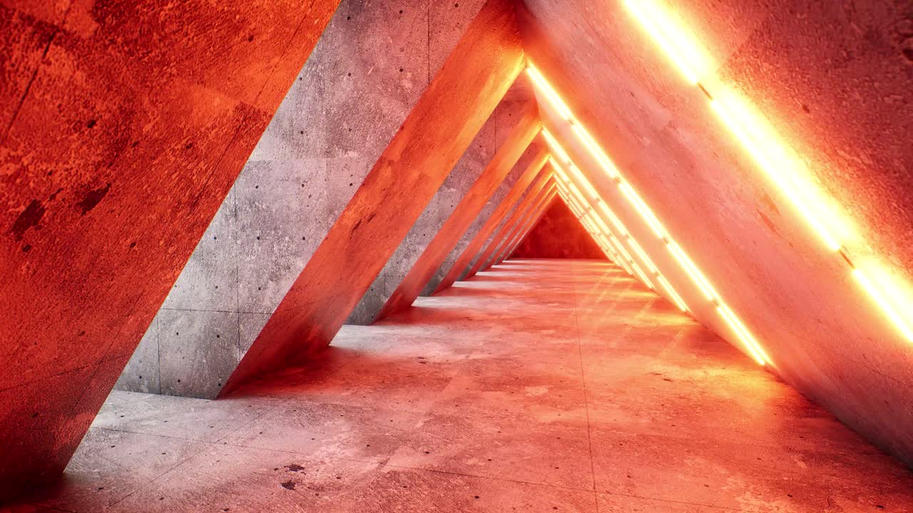 fondo de una habitación vacía con paredes de hormigón y luz de neón naranja