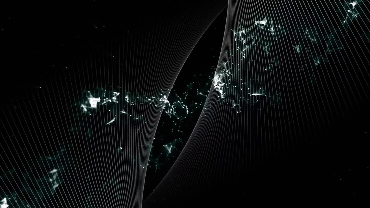Animation of complex networks moving on black background with shifting vortex