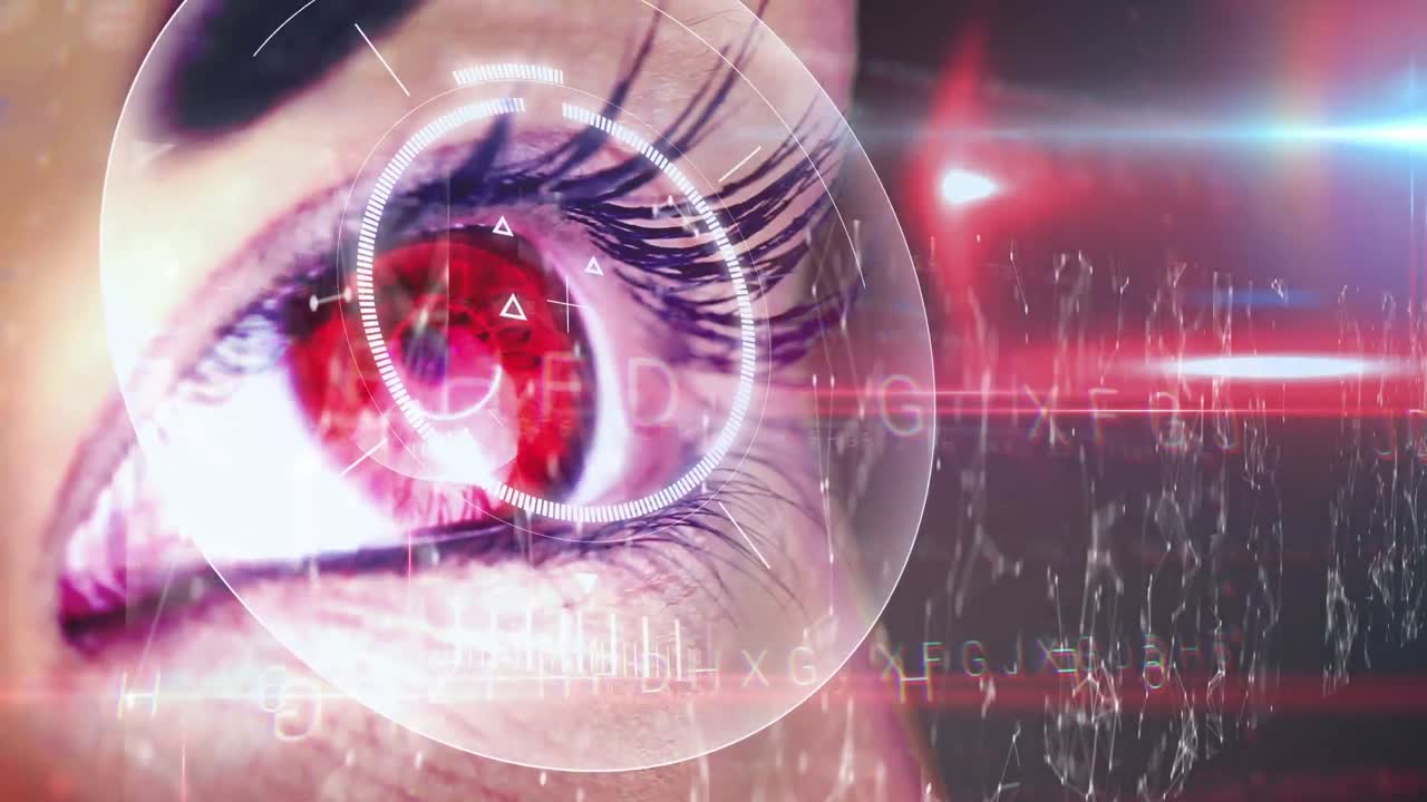 animación del procesamiento de datos sobre el ojo de la hembra