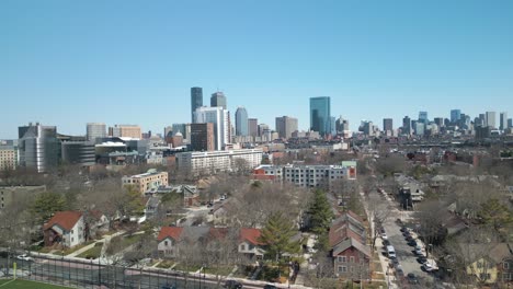 pedestal up reveals downtown boston on beautiful spring day