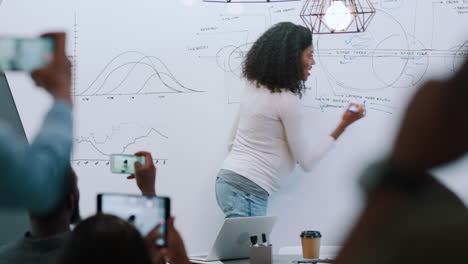 Black-woman,-whiteboard-presentation