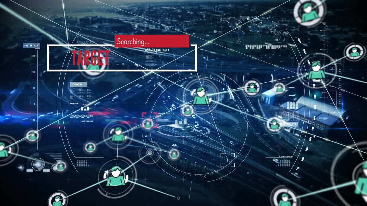 animación del procesamiento de datos sobre el paisaje urbano