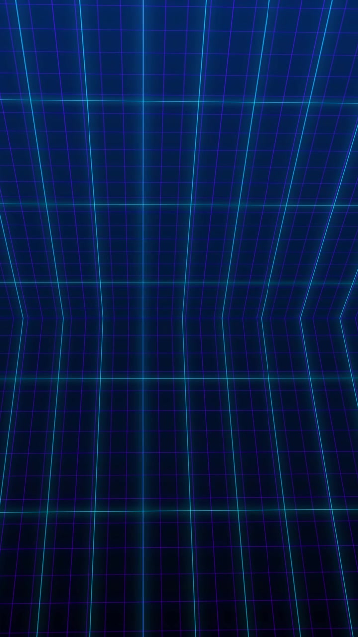 Abstract Blue Neon Grid Moving Through Digital Space