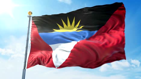 y la bandera de antigua y barbuda en bucle sin costuras en vídeo de renderización 3d. hermoso bucle de tela textil ondeando