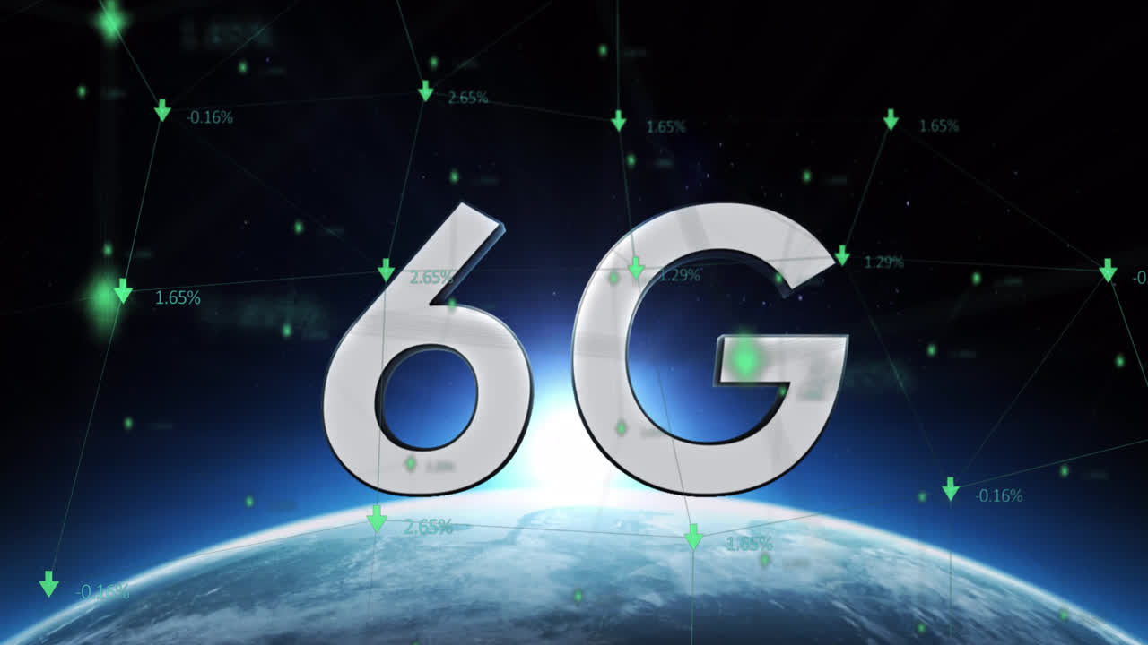 animación de texto de 6g sobre el globo