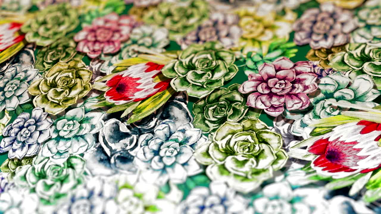 손으로 그린 수채화 수박과 꽃을 가진 추상적인 배경.